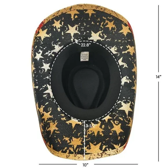 Tea Stained Paper Straw American Flag Fashion Cowboy Hat Vintage Look OS NWT - Picture 8 of 8